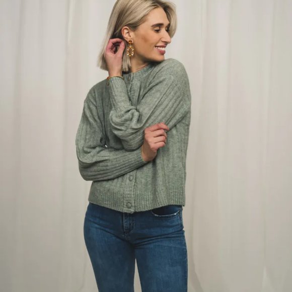 Soft Green/Blue Alpaca Cardigan Knit - Picture 1 of 4